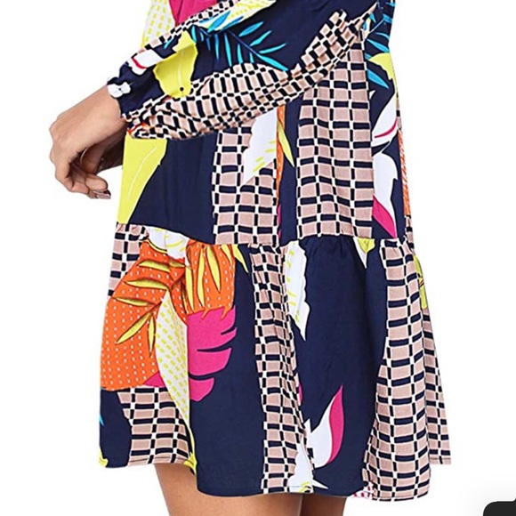 Amoretu Women Summer Tunic Dress V Neck Casual Loose Flowy Swing Shift - Picture 2 of 5